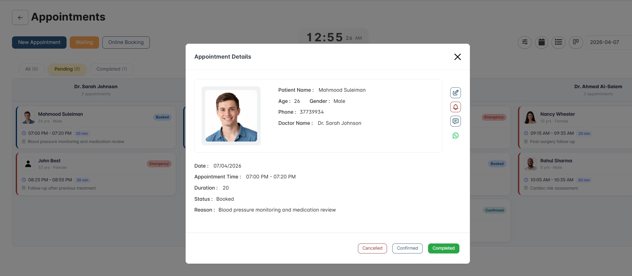 Appointments screen