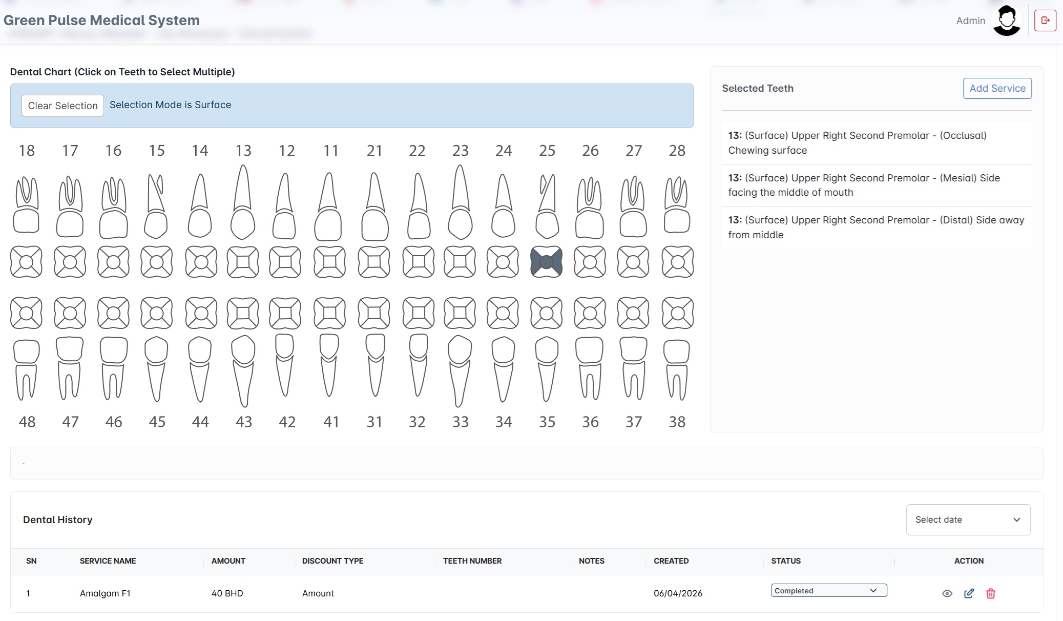 Dental module screen
